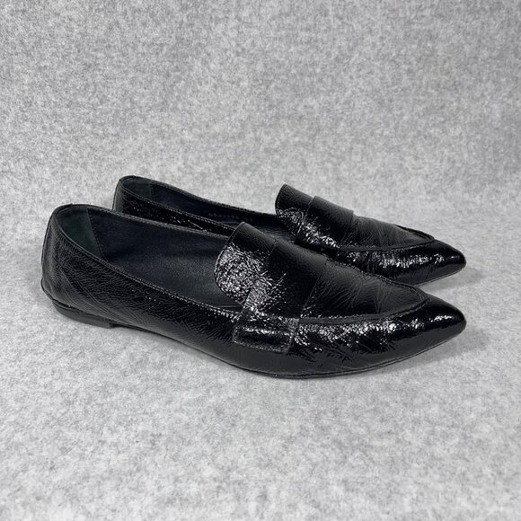 AGL Loafers Womens 11 US Black Patent Leather Pointed Toe Shoe Flats Business - Picture 1 of 16